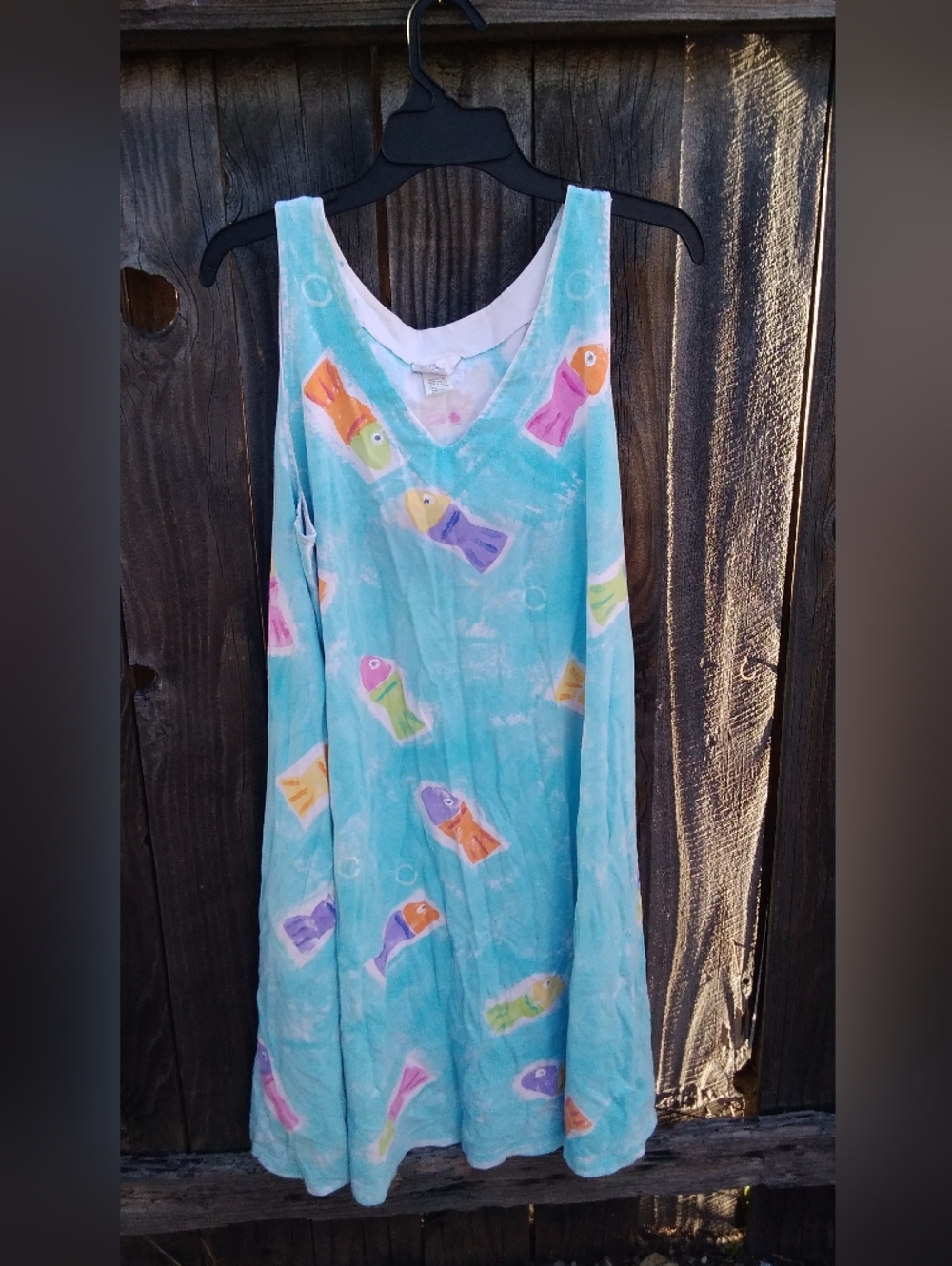 Campers Vintage Dress Womens Large Cotton Hand Painted Fish Swim Cover Chemise